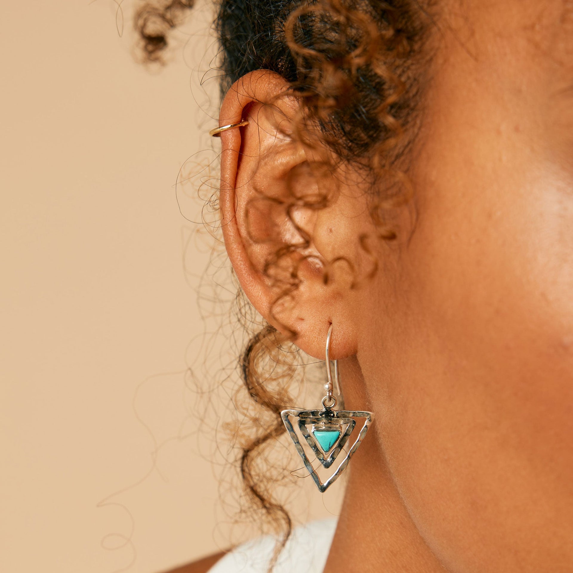 Infinity Trikona Silver Earrings - Turquoise