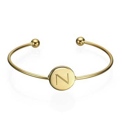 Initial Bangle Bracelet - 18k Gold Plated - Adjustable