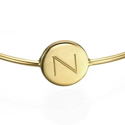 Initial Bangle Bracelet - 18k Gold Plated - Adjustable
