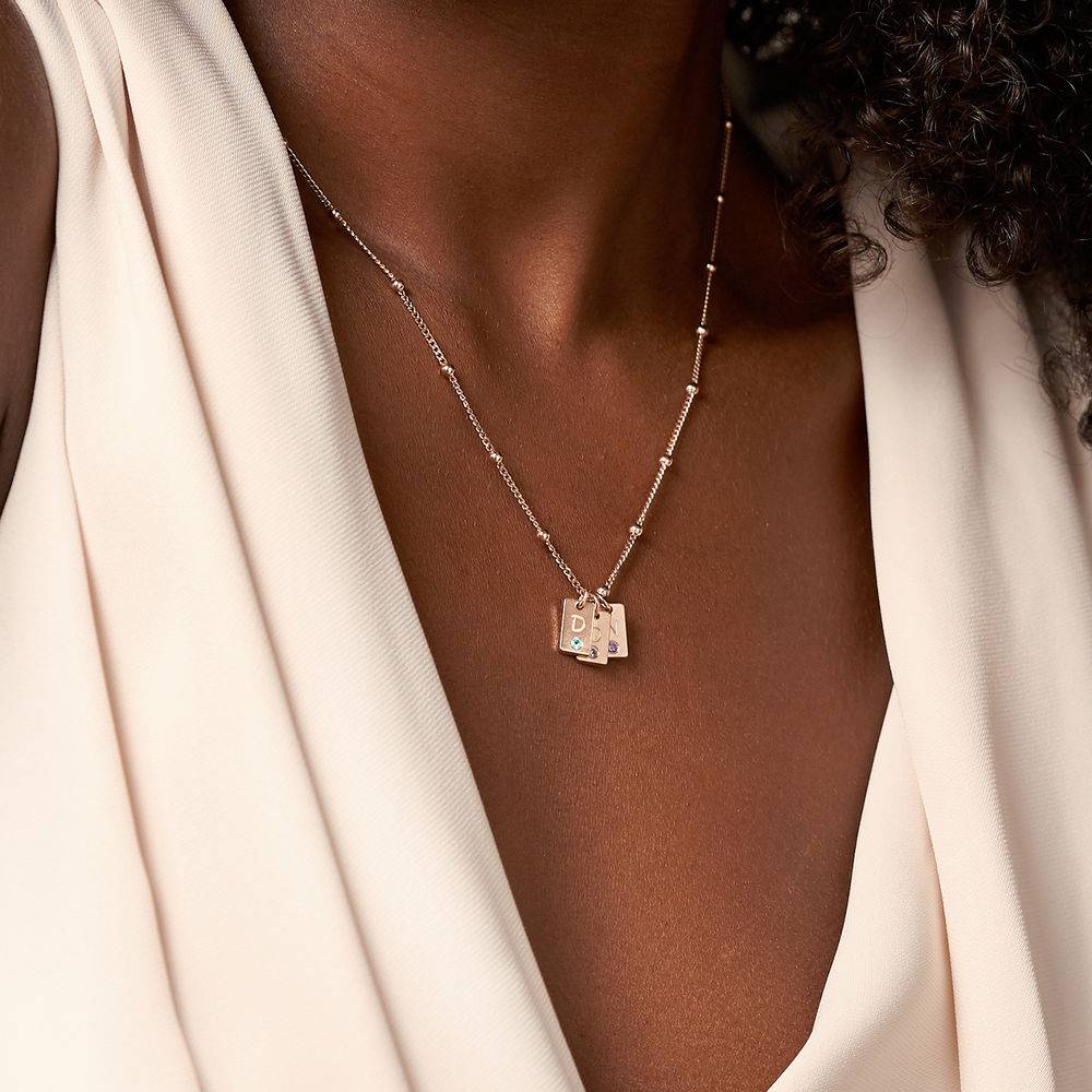 Initial Birthstone Tag Necklace in Rose Gold Plating