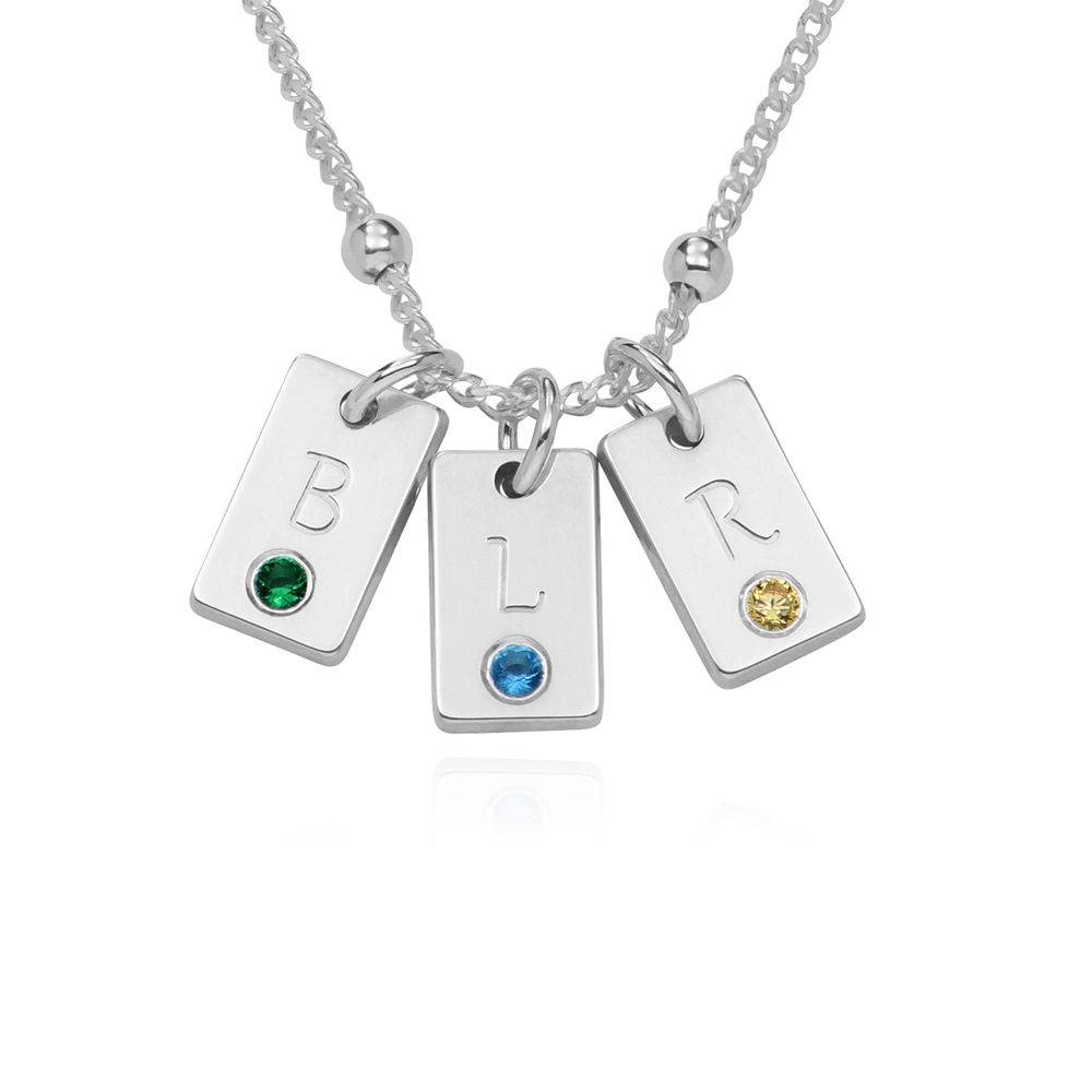 Initial Birthstone Tag Necklace in Silver