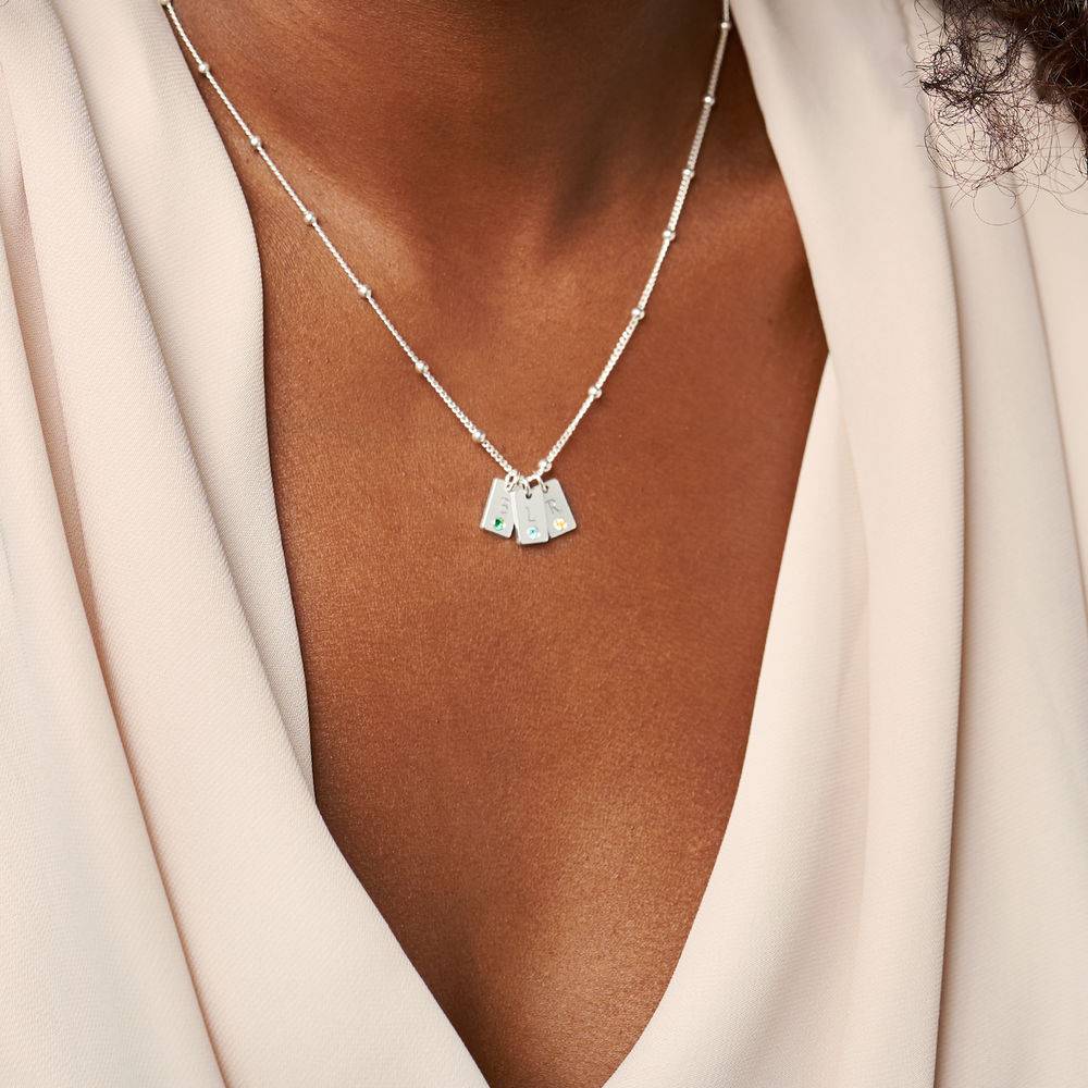 Initial Birthstone Tag Necklace in Silver