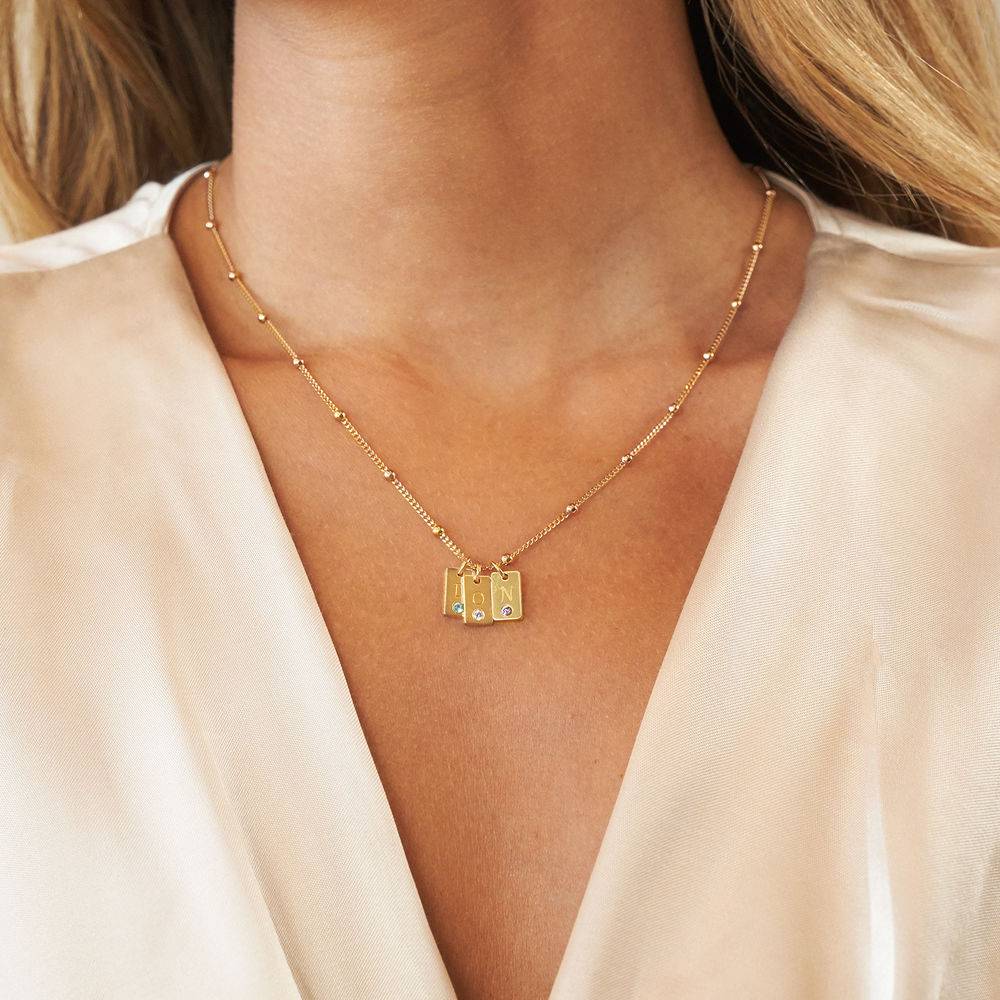 Initial Birthstone Tag Necklace in Vermeil