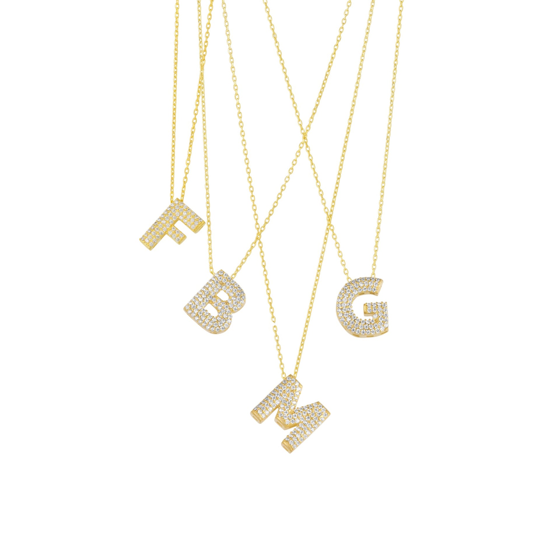 Pave Balloon Bubble Initial Necklace Alphabet Pendant Sterling Silver Gold Vermeil