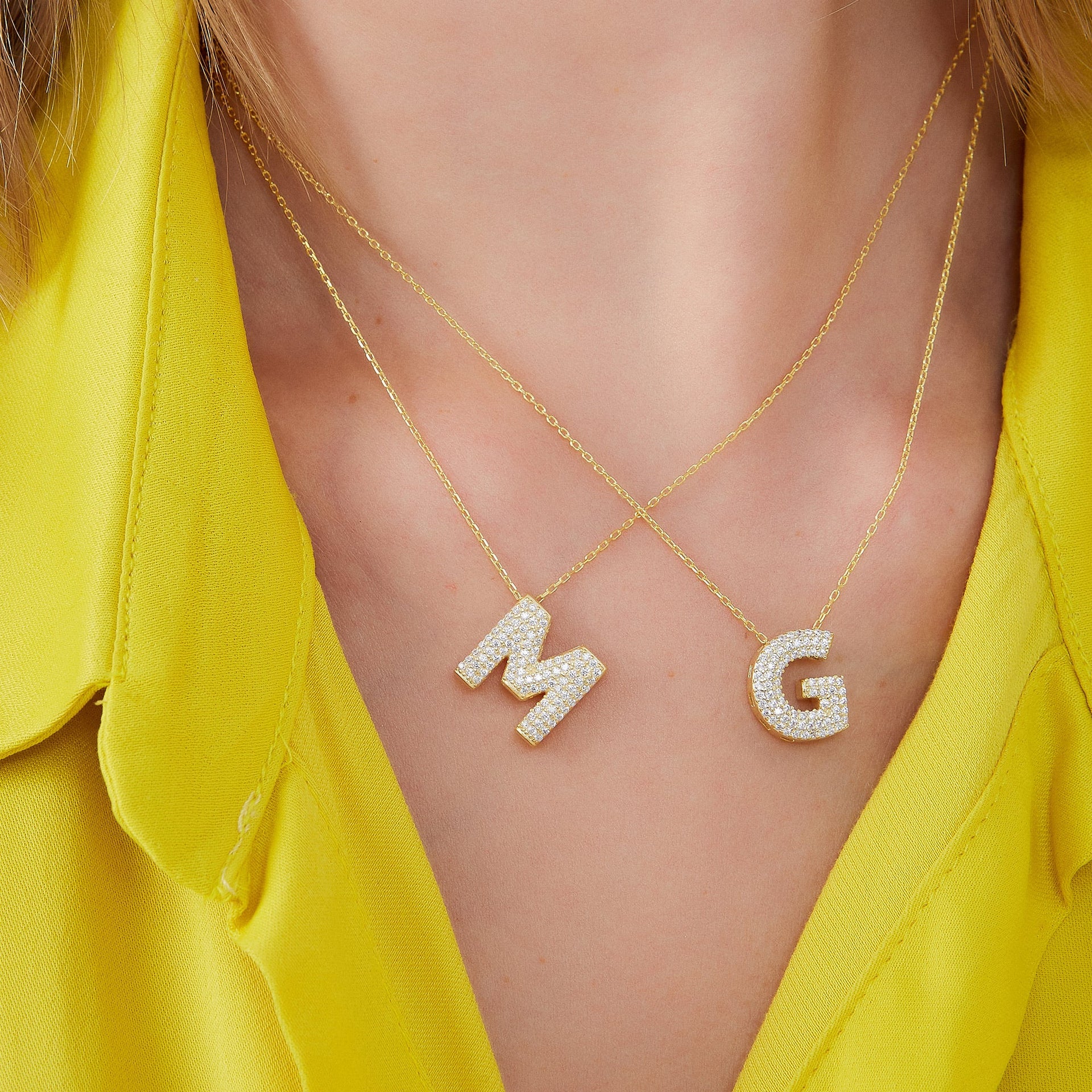 Pave Balloon Bubble Initial Necklace Alphabet Pendant Sterling Silver Gold Vermeil