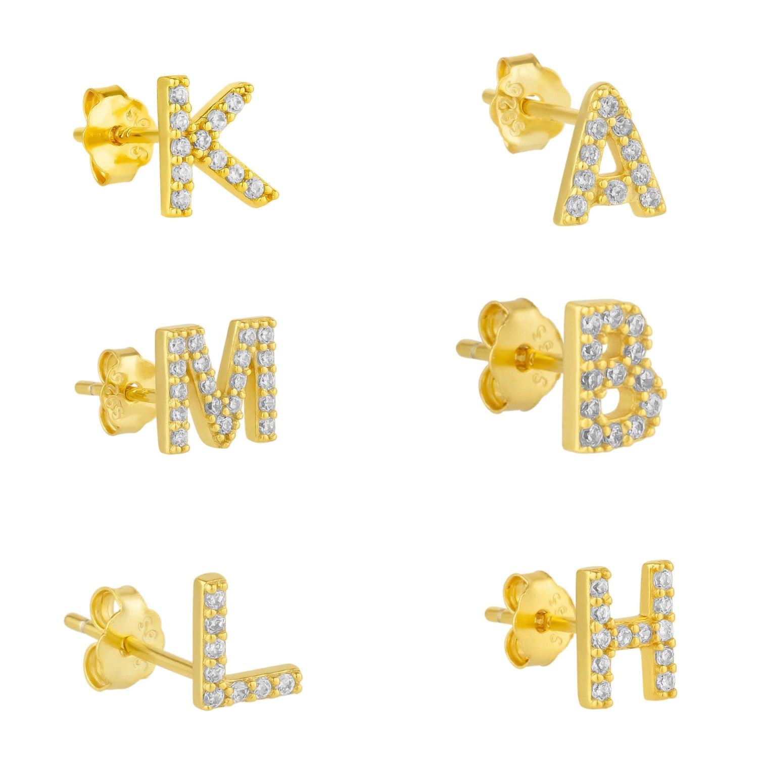 Initial Letter Stud Earring Sterling Silver Gold Plated - Single