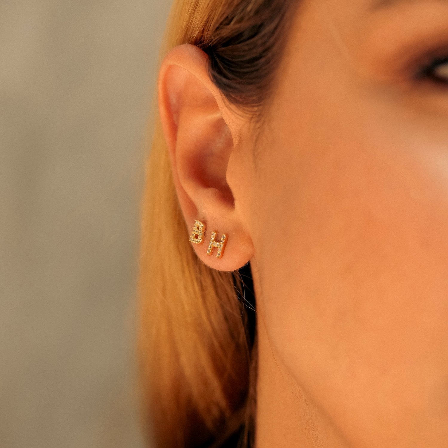 Initial Letter Stud Earring Sterling Silver Gold Plated - Single