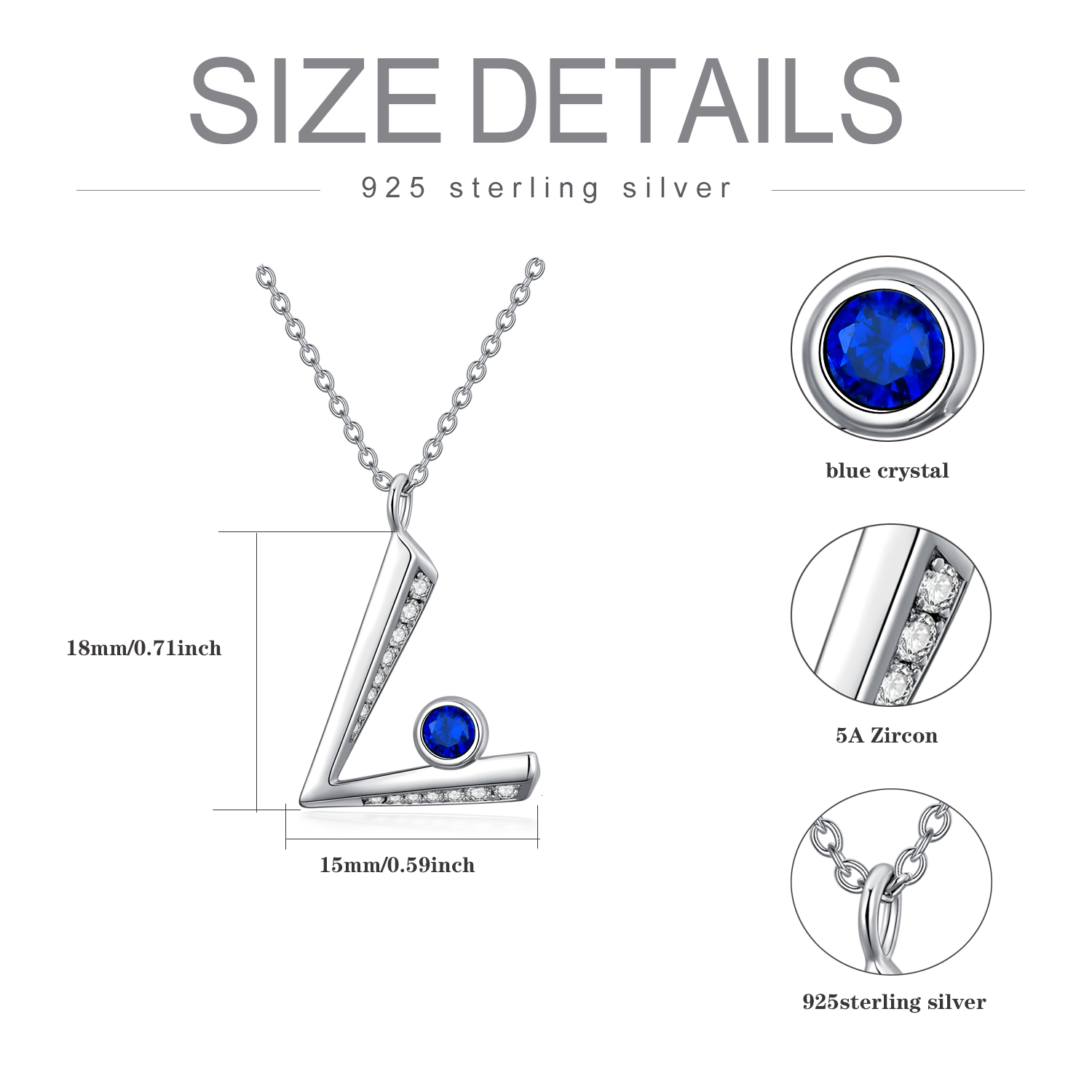 Sterling Silver Circular Shaped Crystal Pendant Necklace with Initial Letter V
