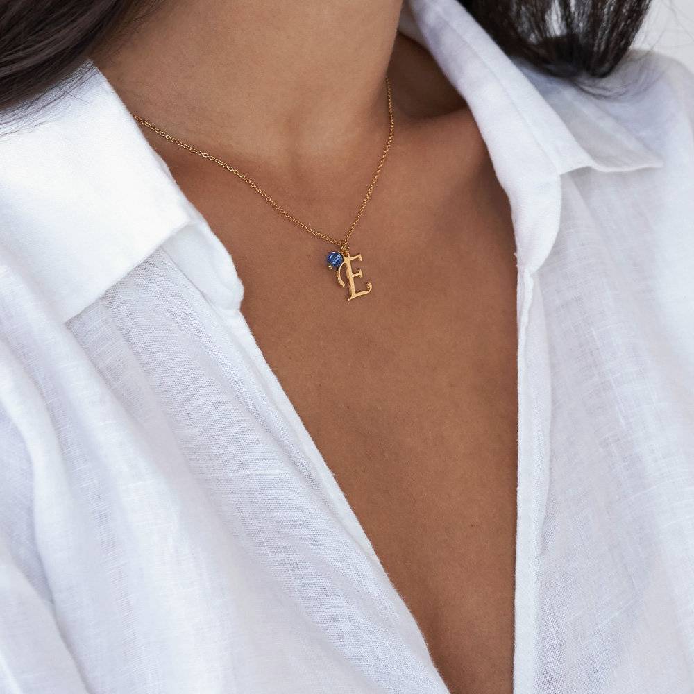 Initial Necklace with Birthstone in 18k Gold Plating