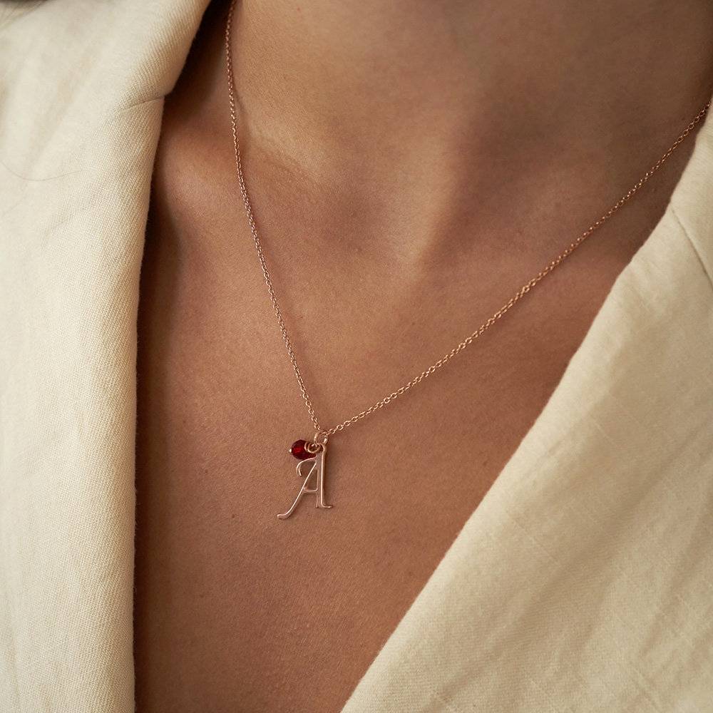 Initial Necklace with Birthstone in 18k Rose Gold Plating