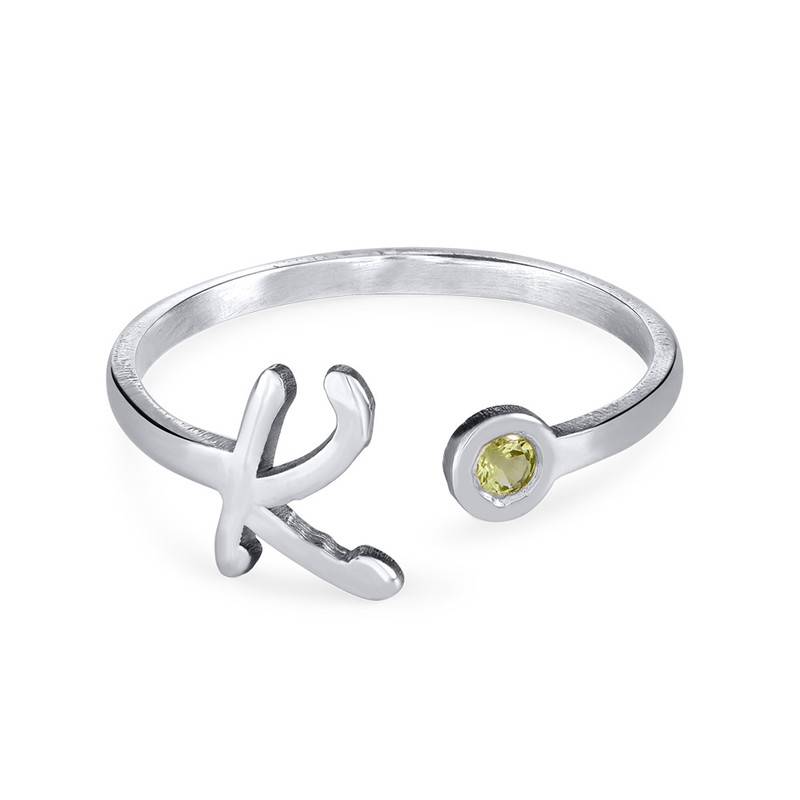 Initial Open Ring with Birthstone