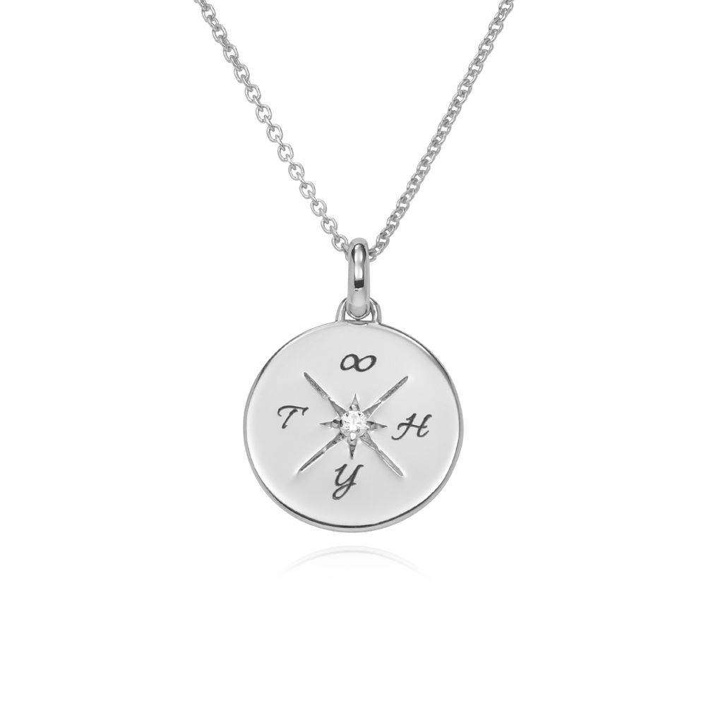 New England Compass Necklace with Cubic Zirconia in Sterling Silver