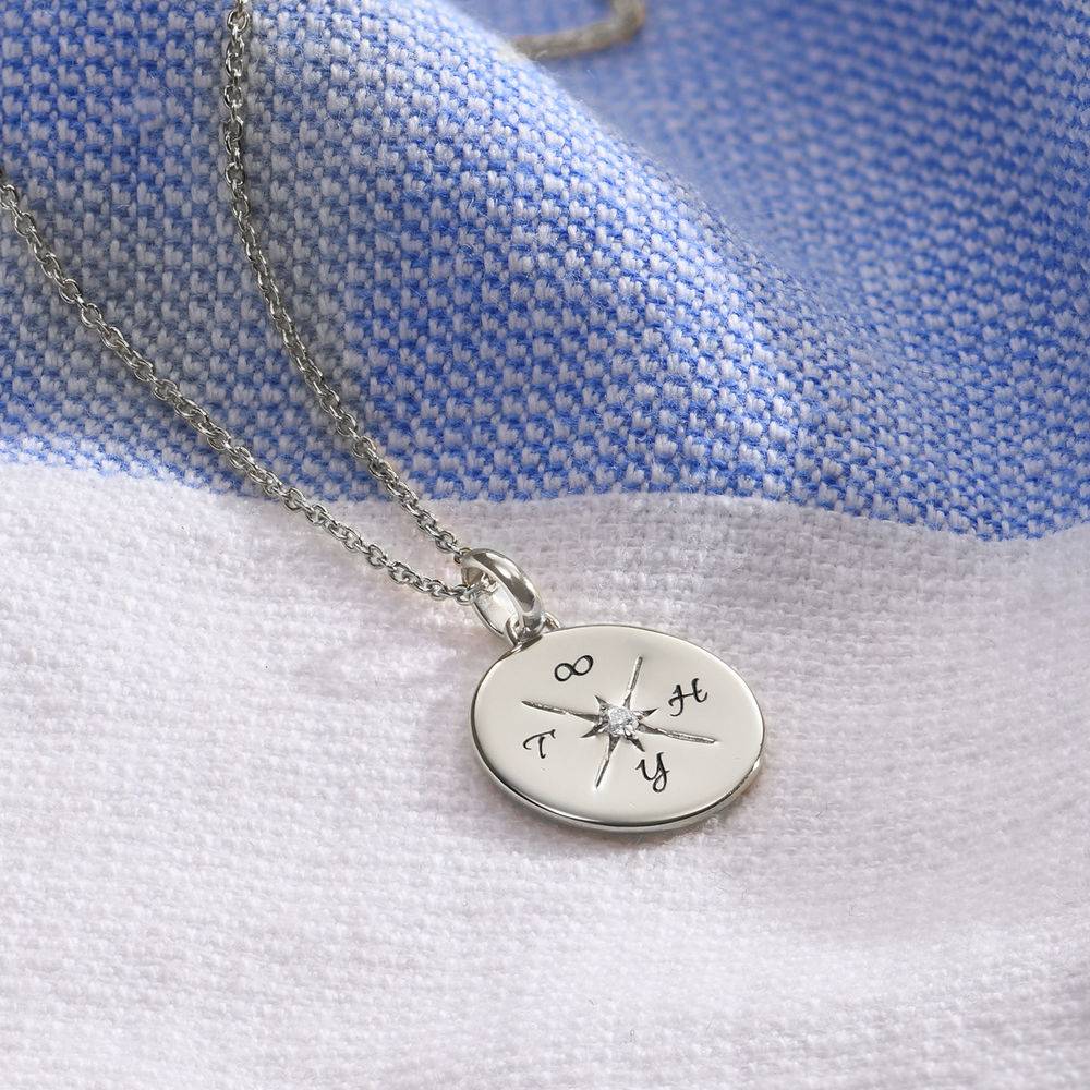 New England Compass Necklace with Cubic Zirconia in Sterling Silver