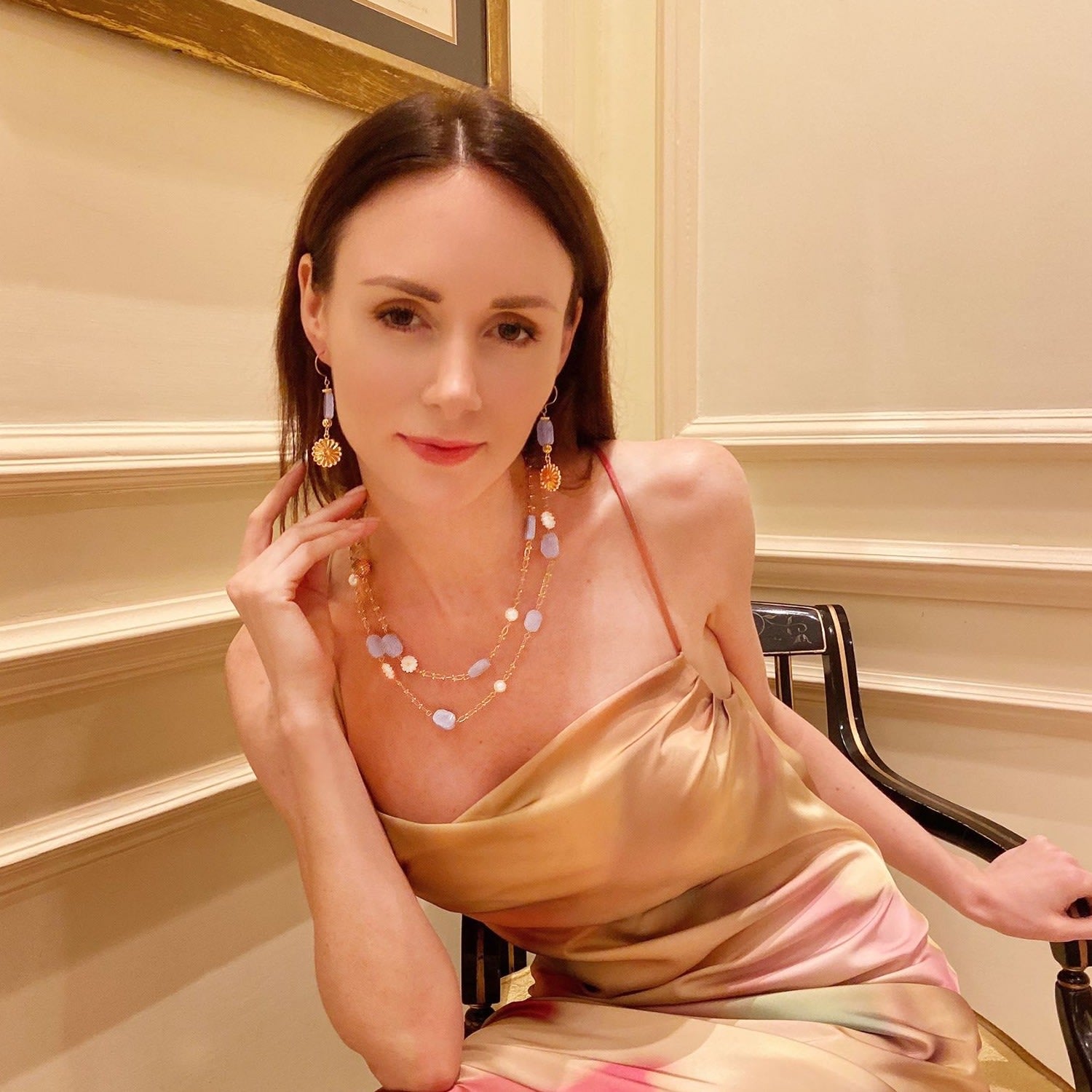 Blue Lace Agate Daisy Flower Dangle Hook Earrings