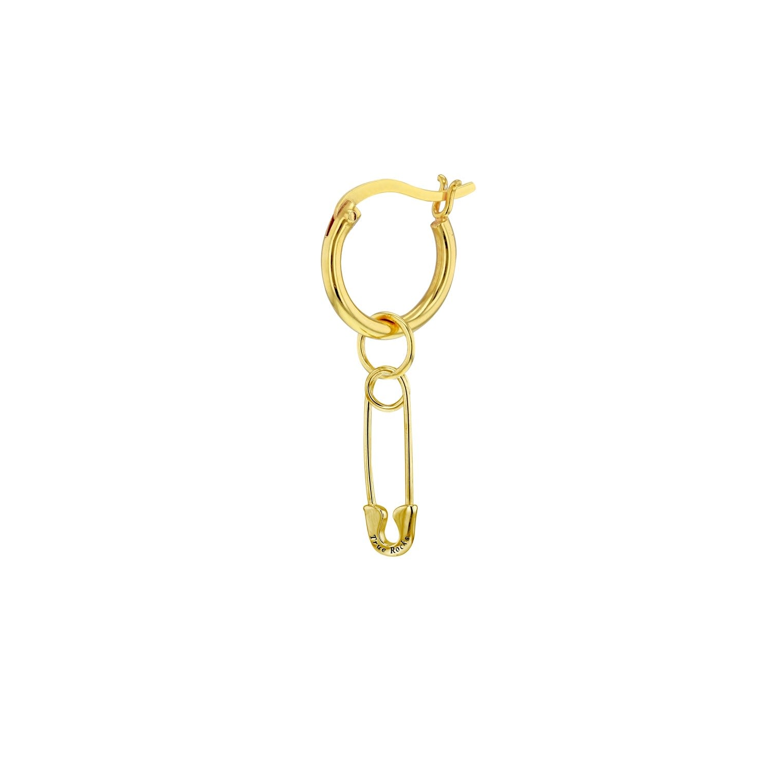 18Kt Gold Plated Mini Safety Pin Charm On Gold Hoop