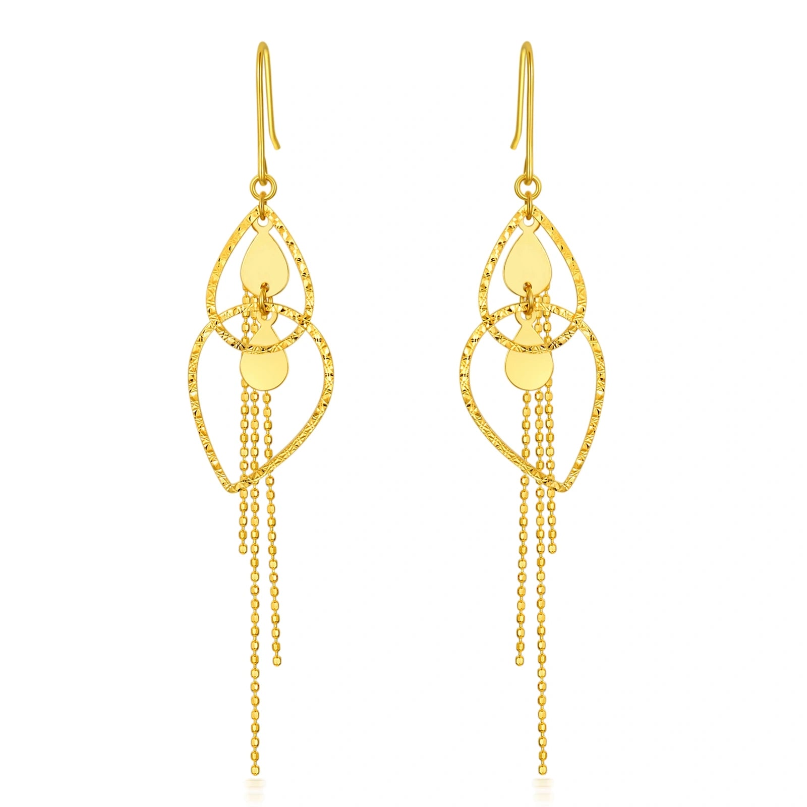 18K Gold Oval Shaped Drop Earrings