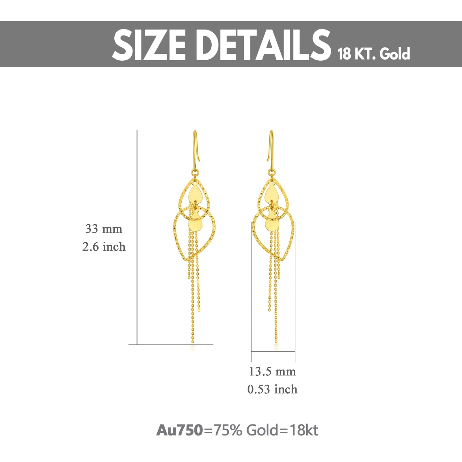 18K Gold Oval Shaped Drop Earrings