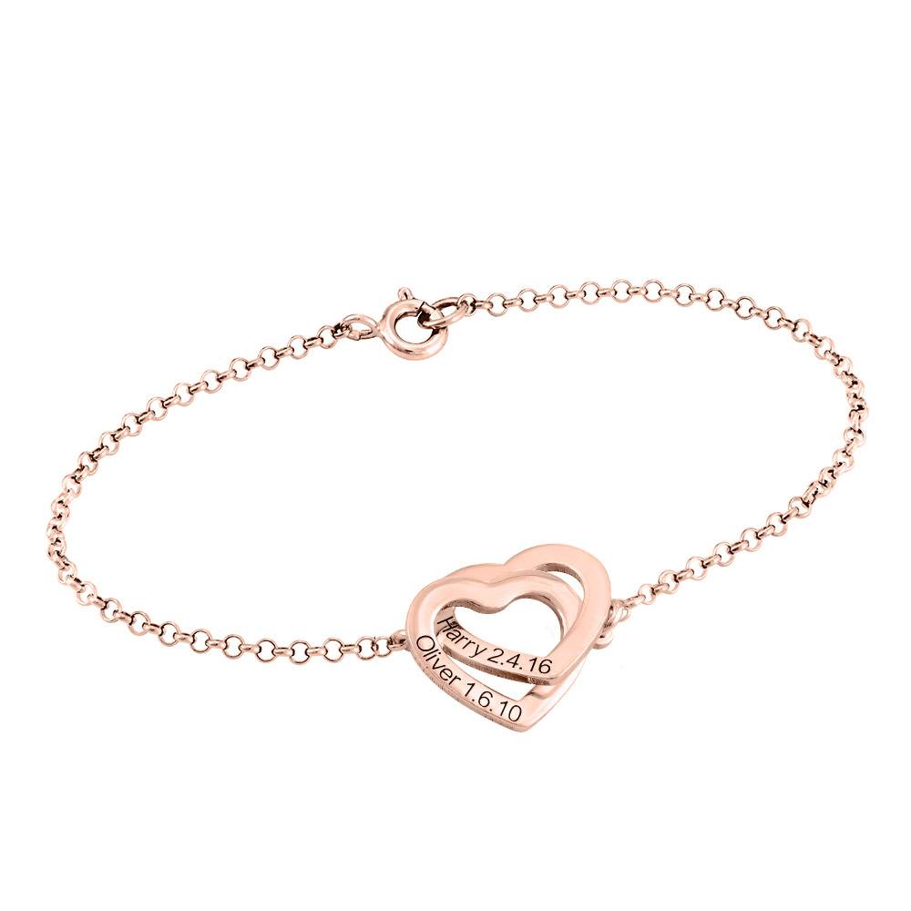 Birthday Presents for Mom - Interlocking Hearts Bracelet with 18K Rose Gold Plating - Engraved Bracelet for Mom