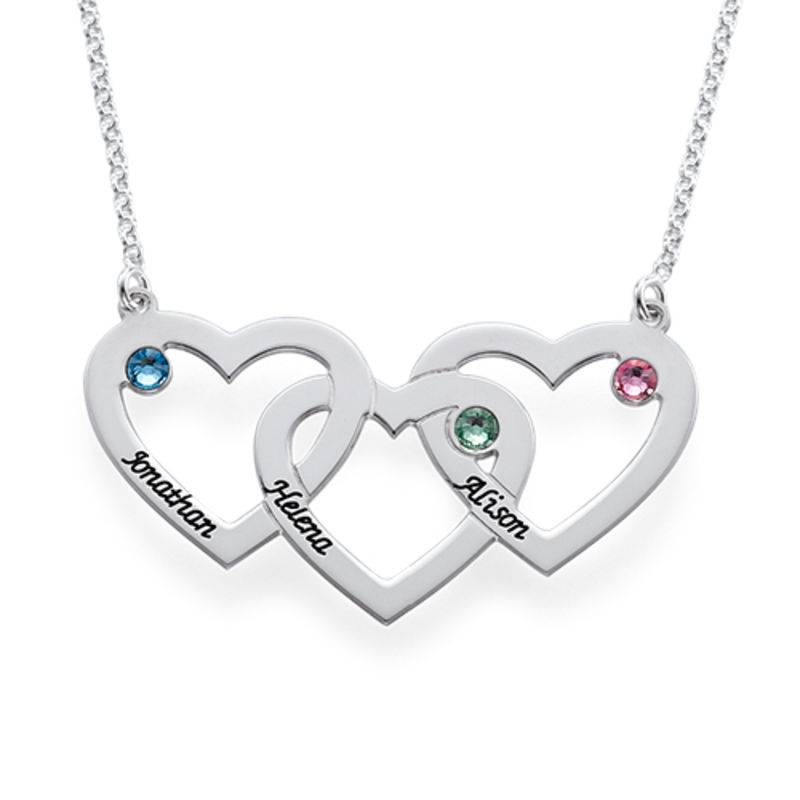 Gifts for Mom - Hearts Necklace with Birthstones - Mothers Necklace With Children's Names