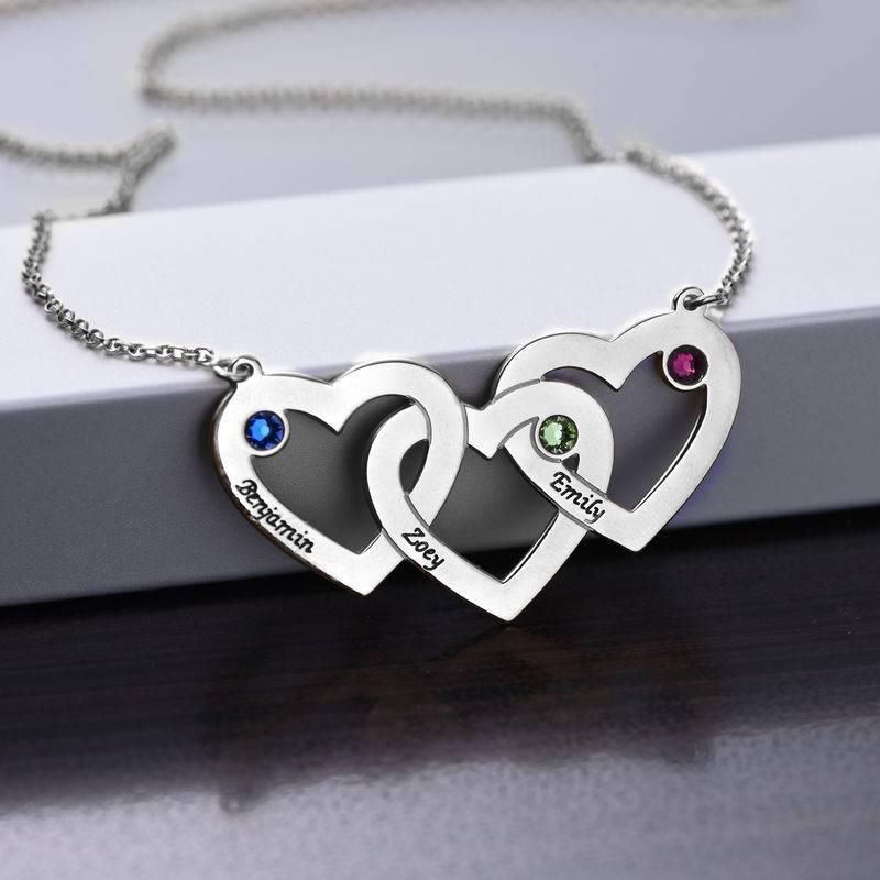 Gifts for Mom - Hearts Necklace with Birthstones - Mothers Necklace With Children's Names