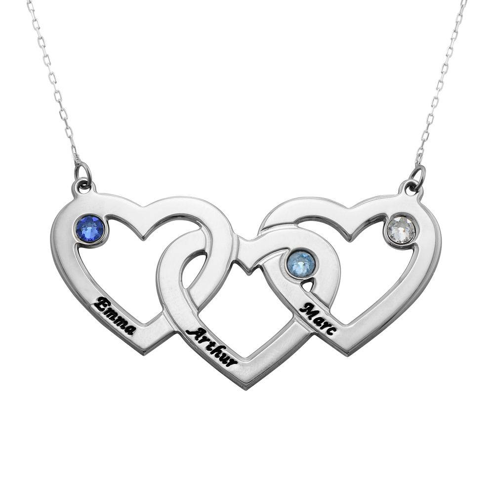 Intertwined Hearts Necklace with Birthstones in 10k White Gold