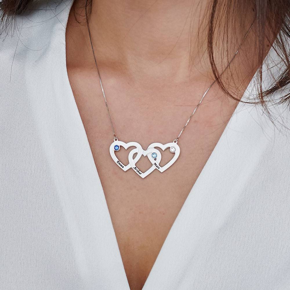 Intertwined Hearts Necklace with Birthstones in 10k White Gold