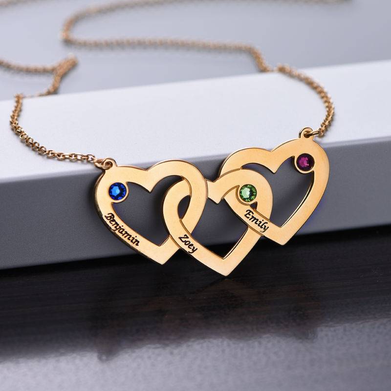 Intertwined Hearts Necklace with Birthstones in 18k Gold Vermeil