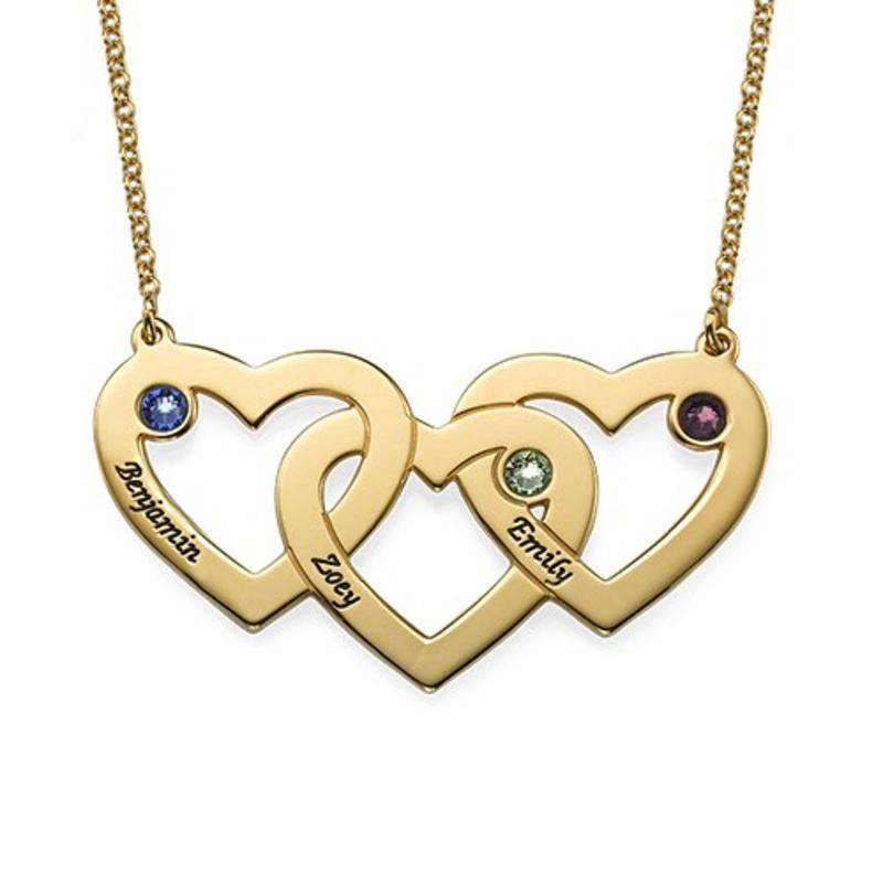 Intertwined Hearts Necklace With Birthstones in Gold Plating - Best Gifts for Wife - Mother Son Necklace - Gift for Mom