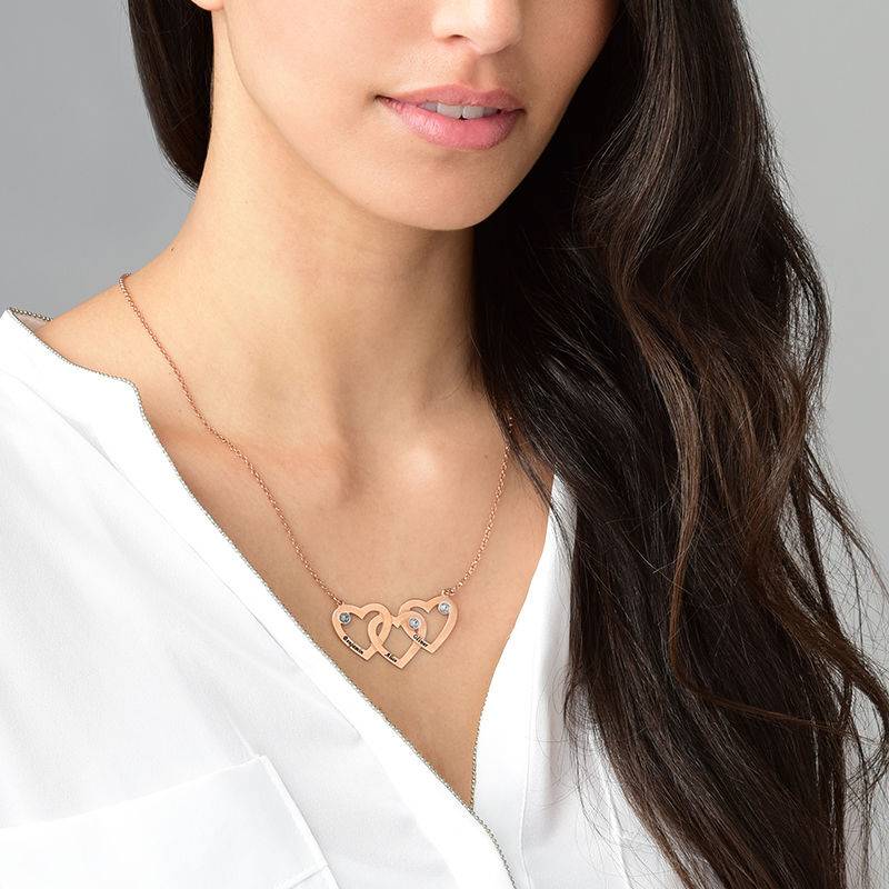Intertwined Hearts Necklace with Diamonds in 18K Rose Gold Plating