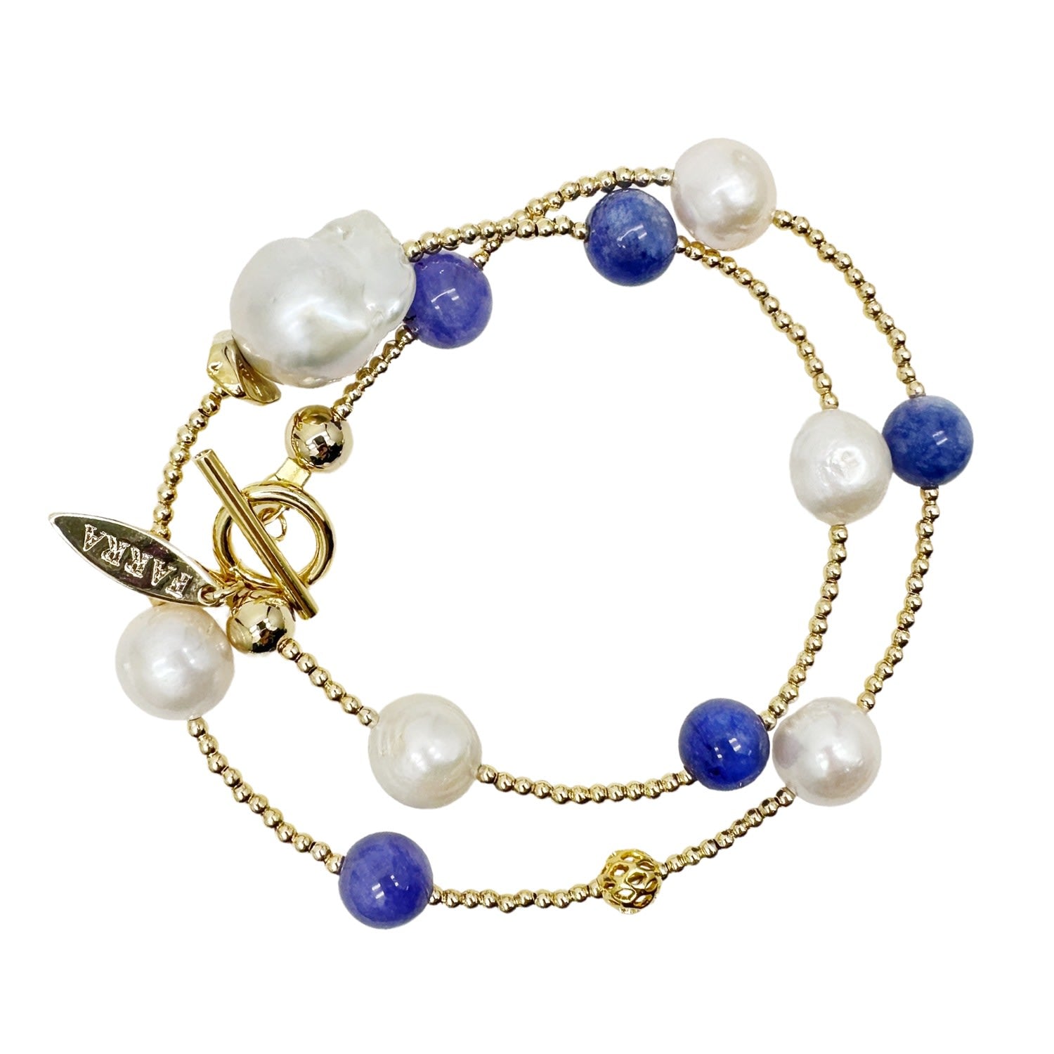 Versatile Blue Jade And Baroque Pearls Double Layer Bracelet