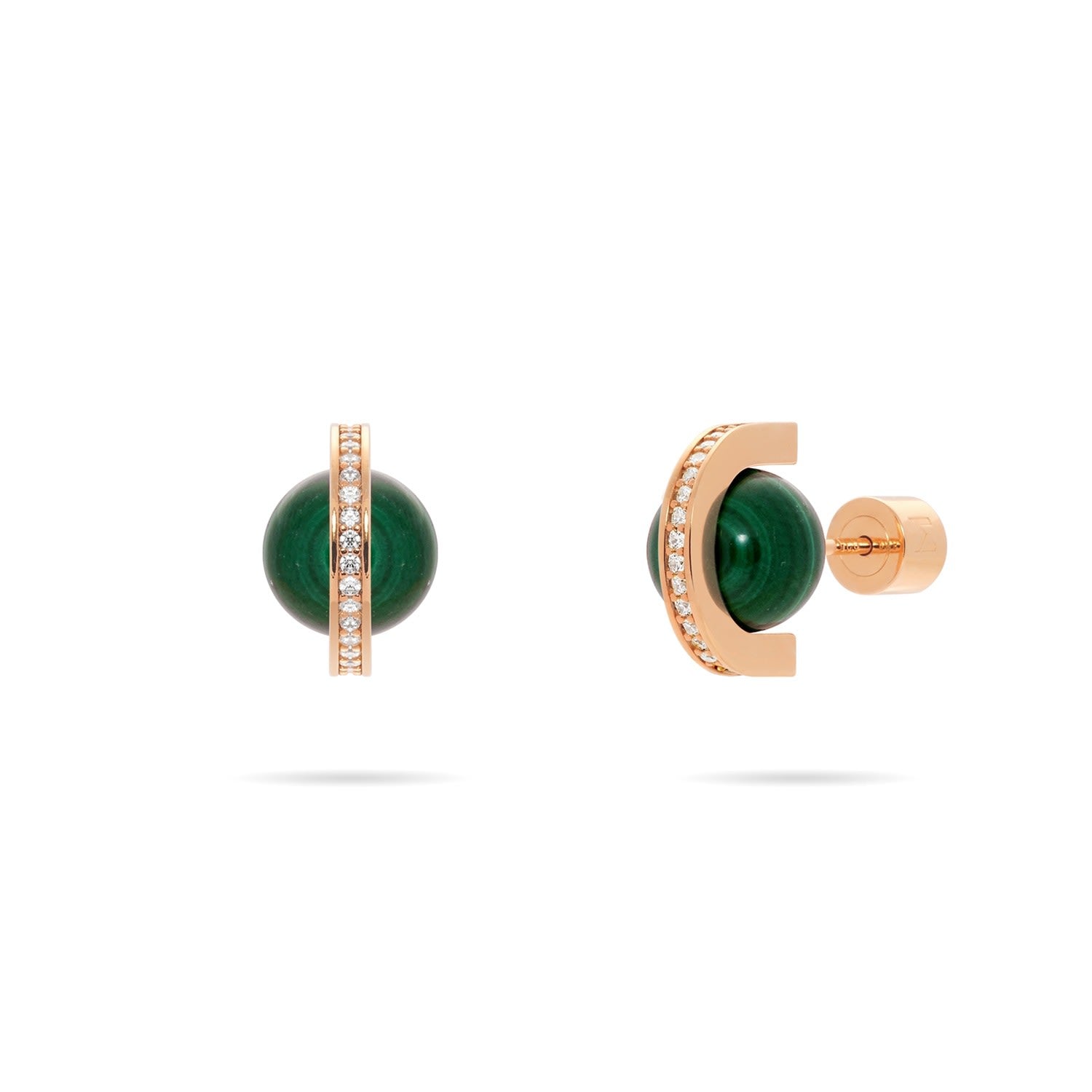 Malachite And Arc Stud Earrings - Rose Gold