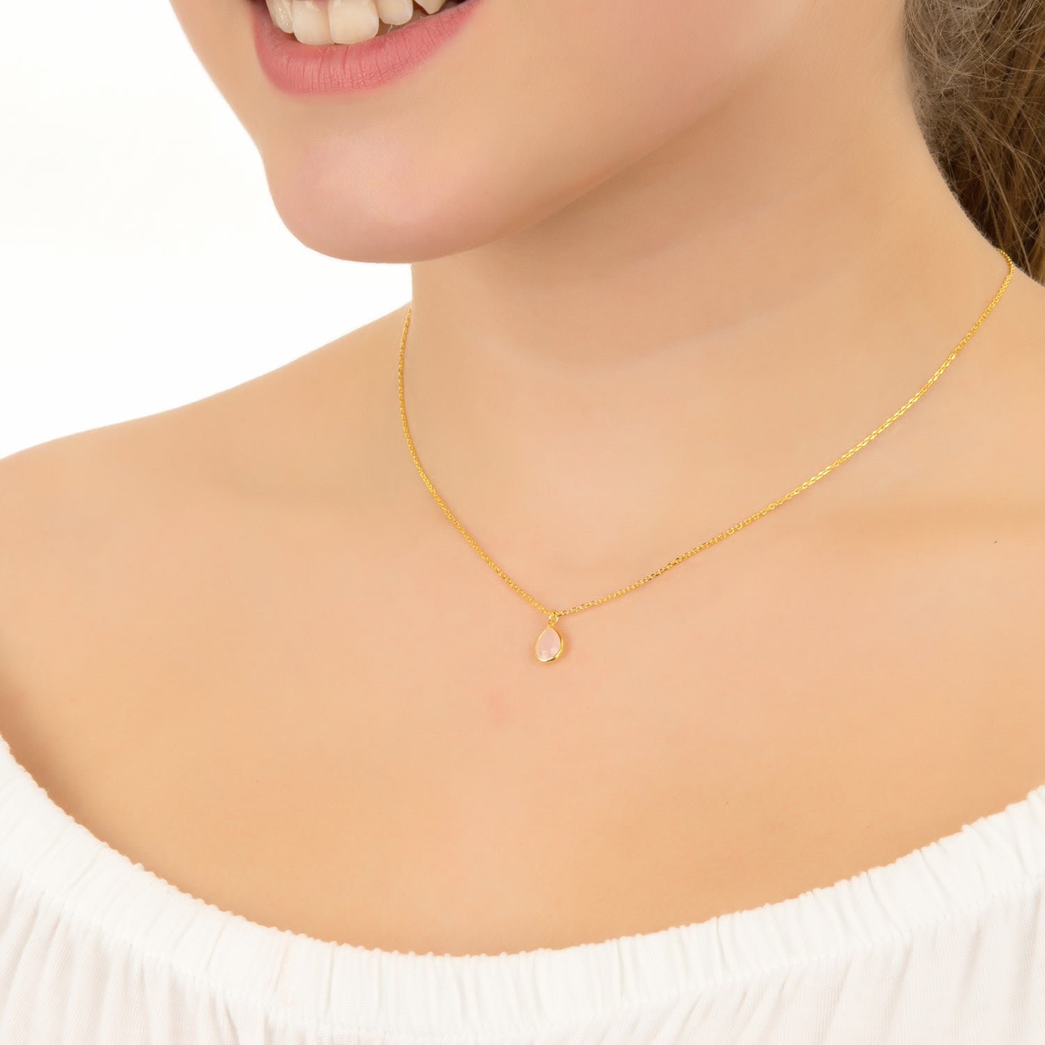 Pisa Mini Teardrop Necklace Gold Blue Topaz