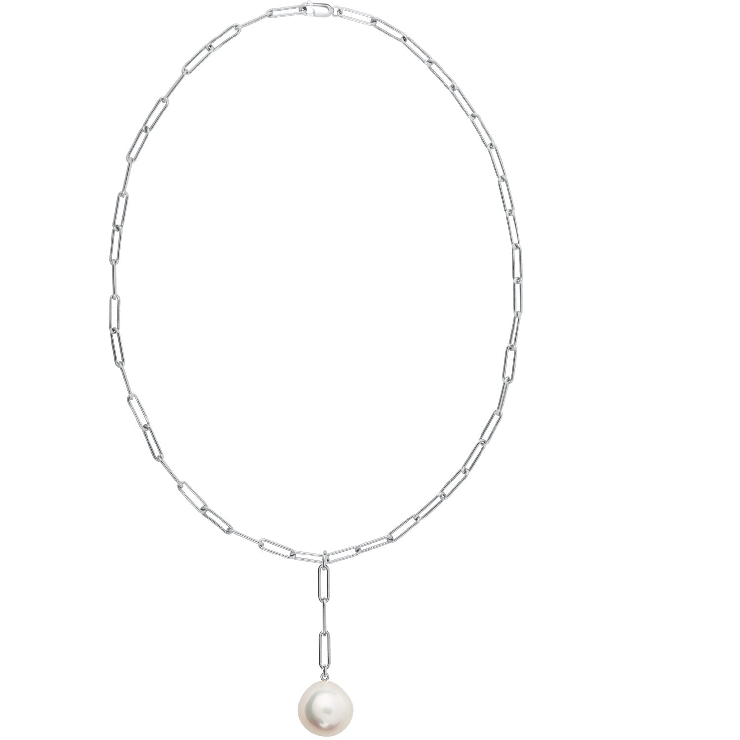 Aetia Lariat Xxl White Pearl Chain Necklace - Silver