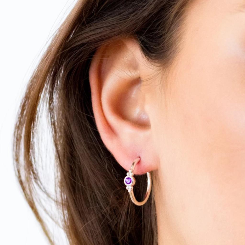 Holi Jewel Silver Hoop Earrings - Amethyst