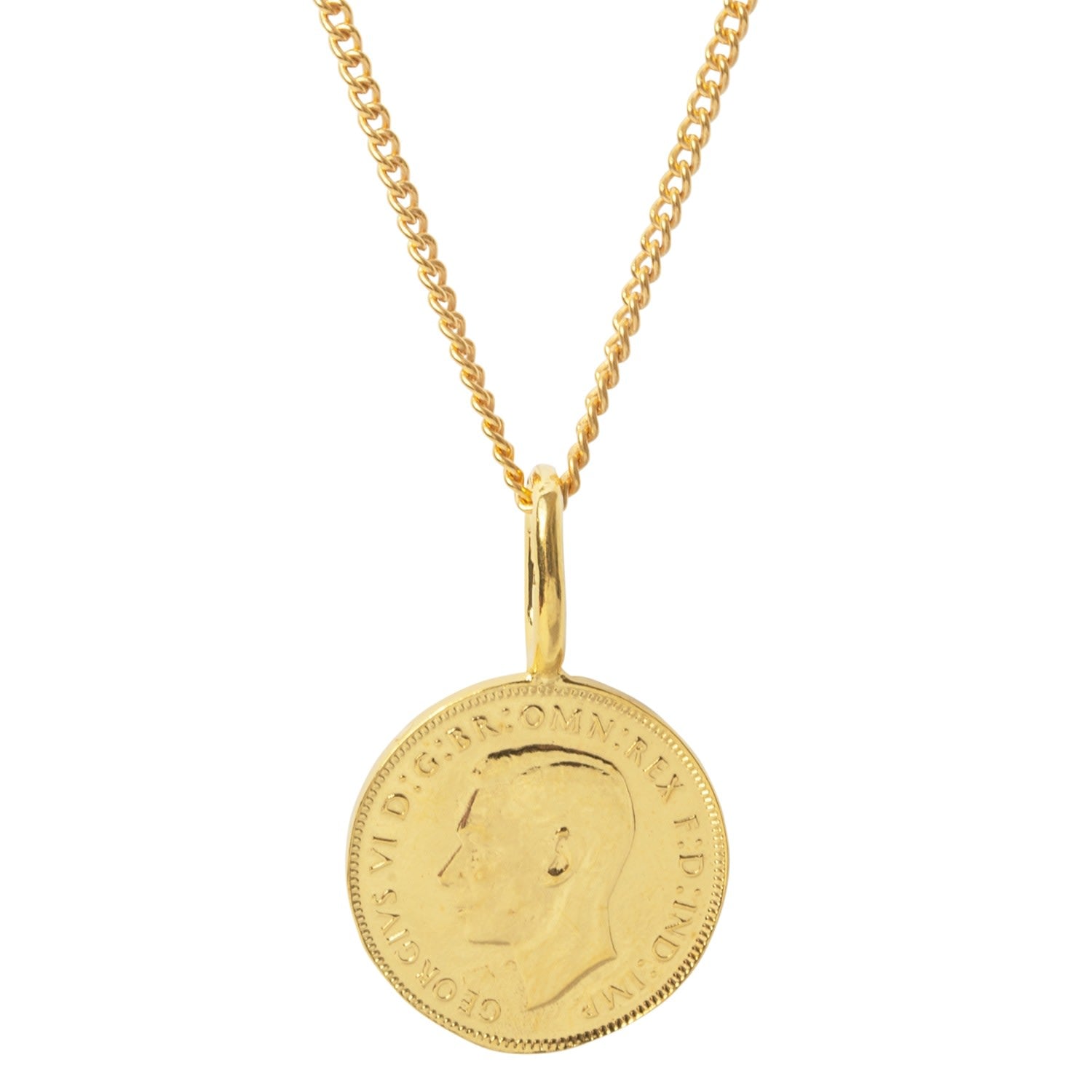 English Farthing Coin Yellow Gold Plated Necklace