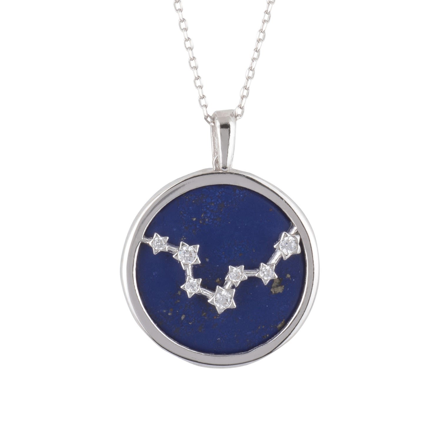 Zodiac Lapis Lazuli Gemstone Star Constellation Pendant Necklace Silver Pisces