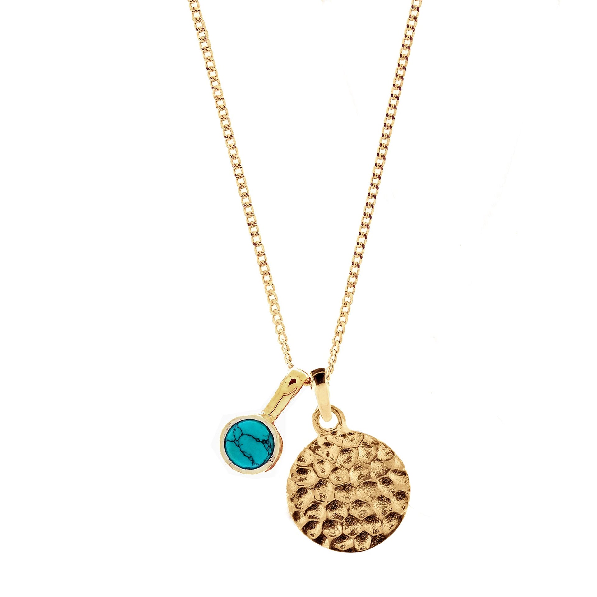Lakshmi Hammered Disc Gold Vermeil Necklace With Turquoise Charm