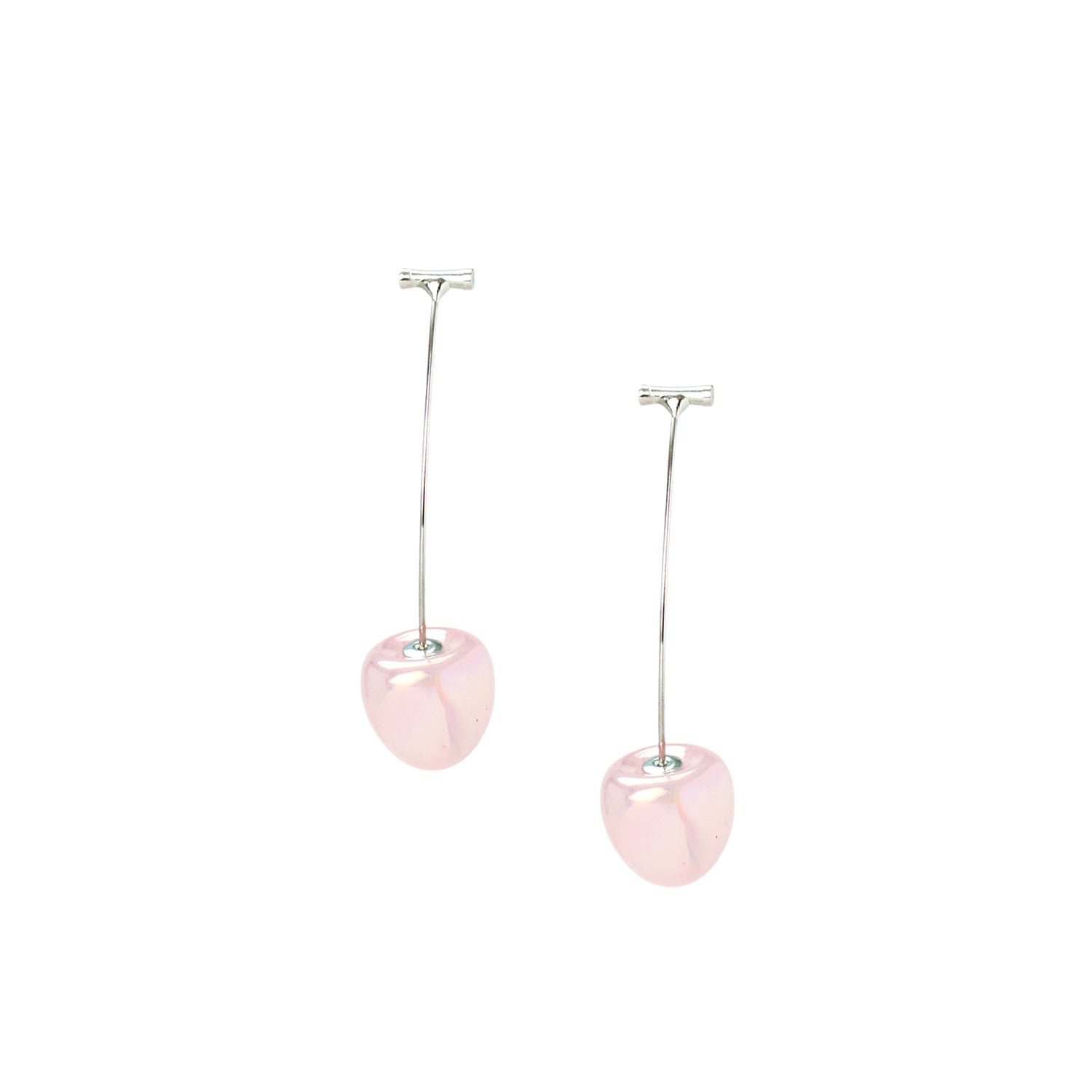 Iridescent Cherry Drop Earrings In Pink With Sterling Silver Stems
