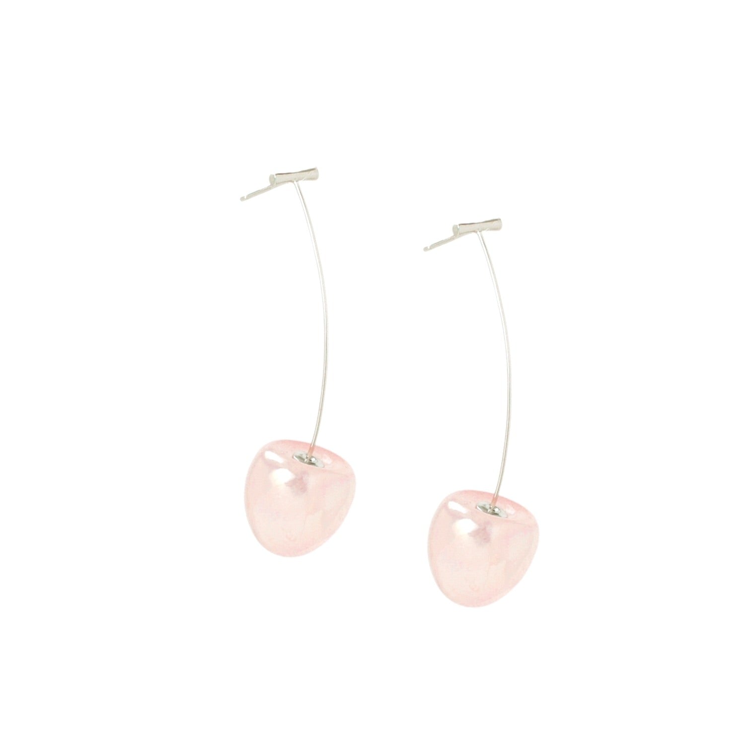 Iridescent Cherry Drop Earrings In Pink With Sterling Silver Stems