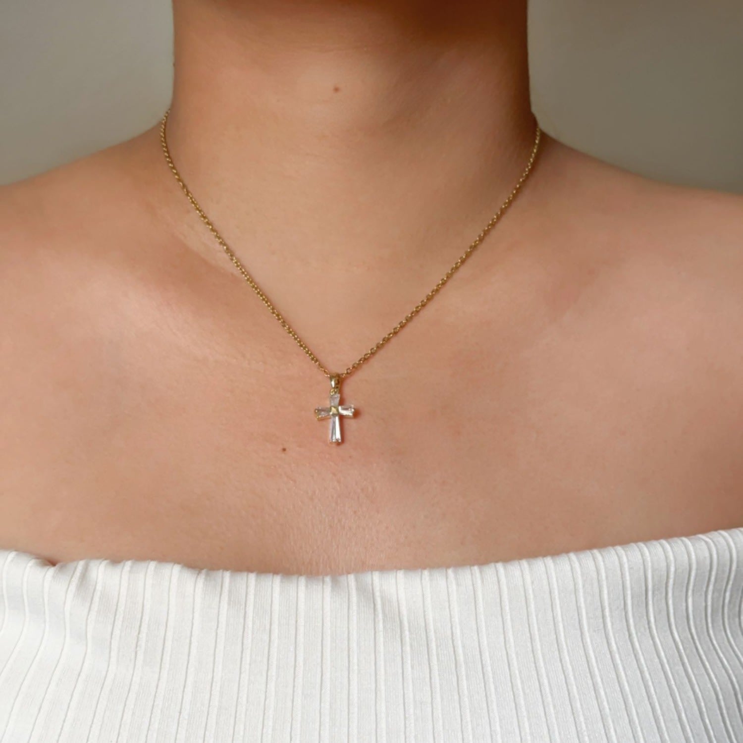 Iris Cross Dainty Pendant Necklace