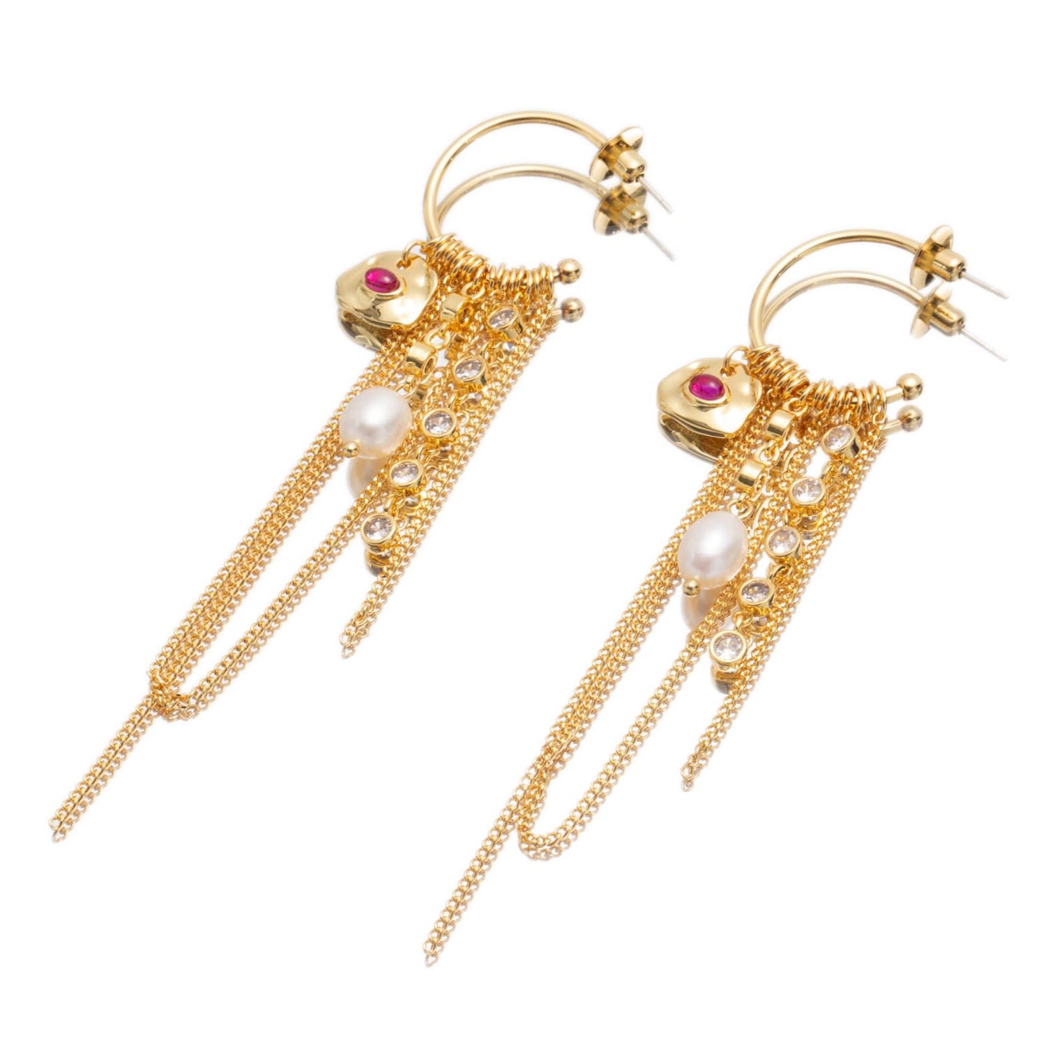 Iris Gold Radiant Reverie Gemstone Cascade Hoop Earrings-Hot Pink