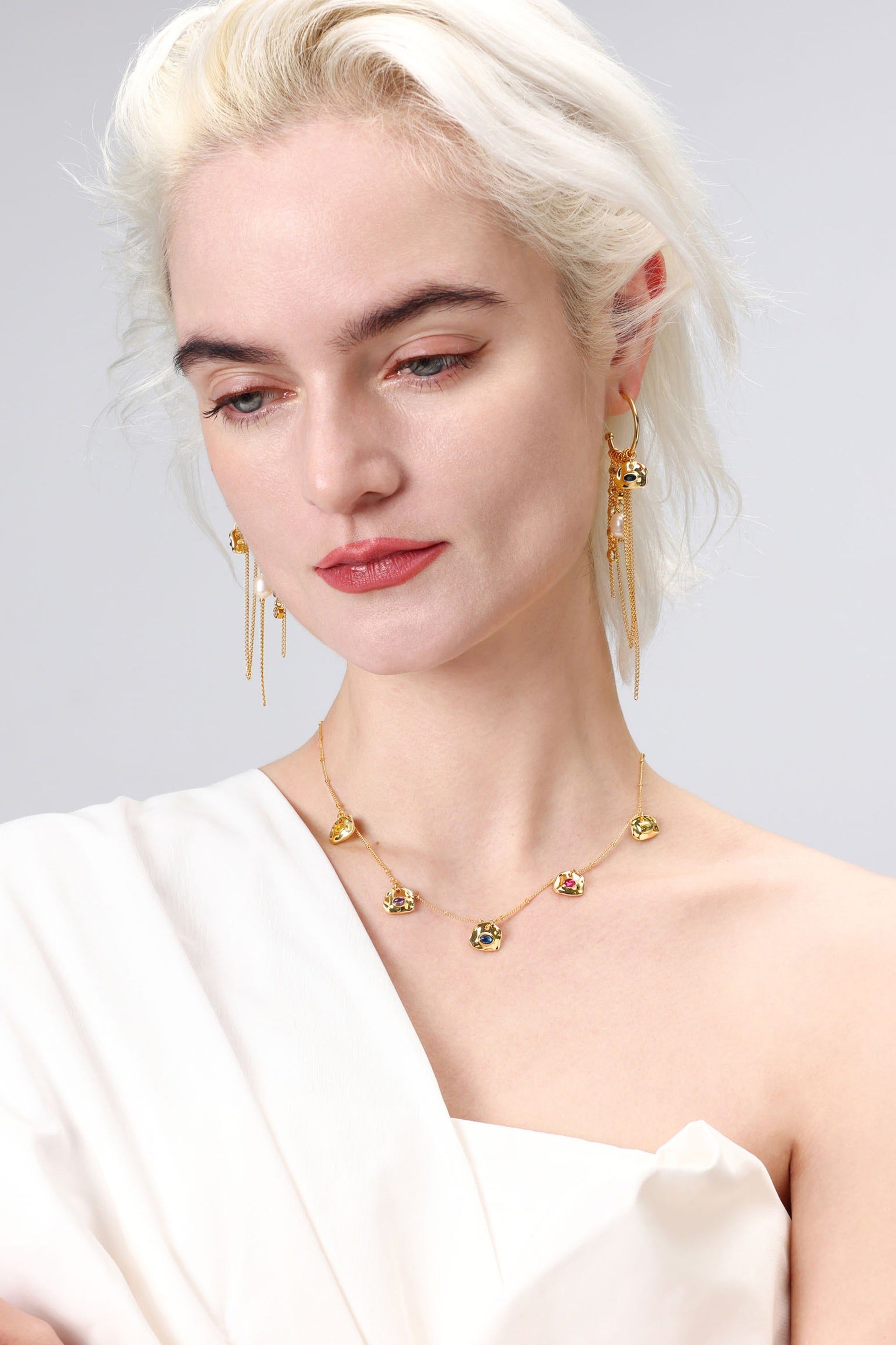 Iris Gold Radiant Reverie Gemstone Cascade Hoop Earrings-Noir Black