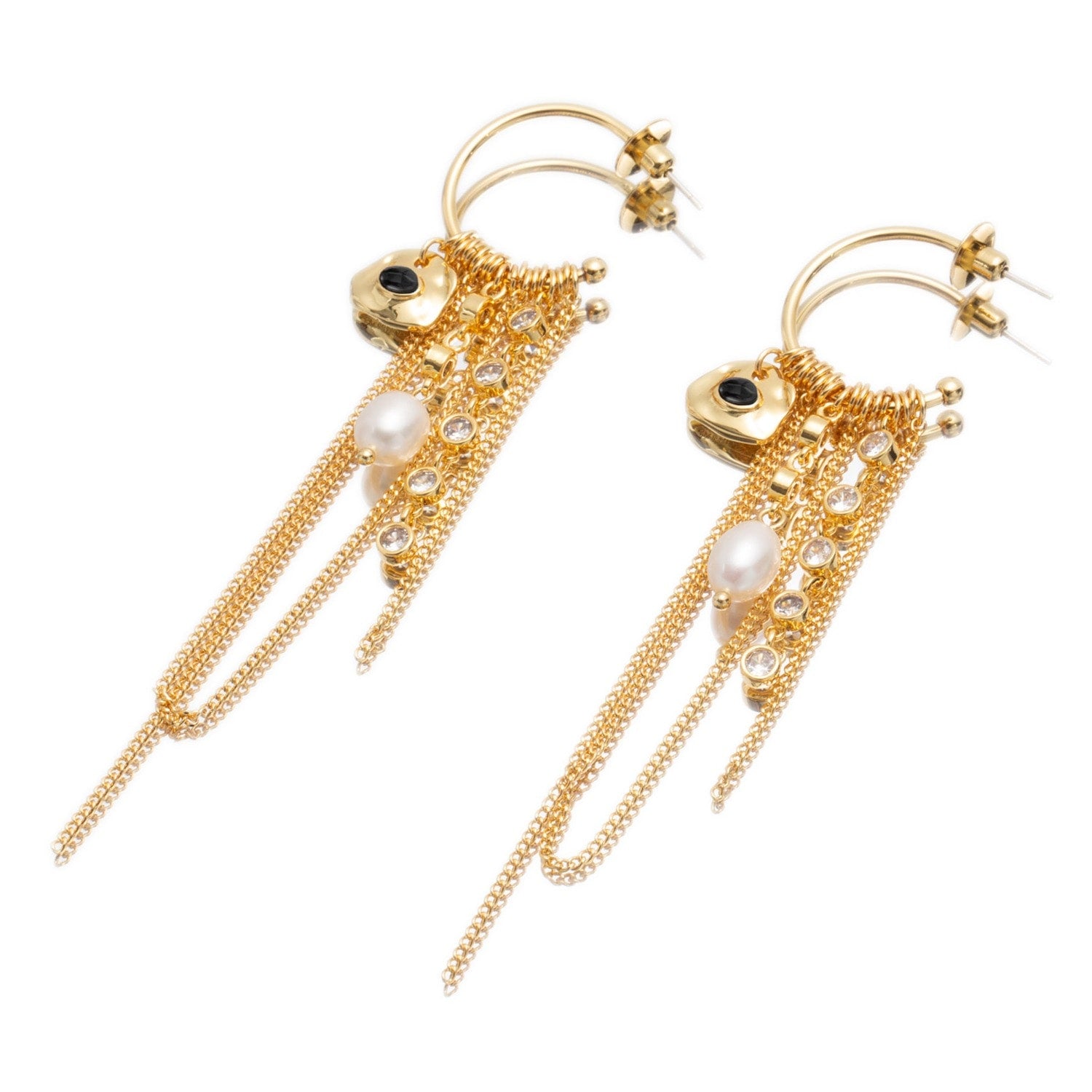 Iris Gold Radiant Reverie Gemstone Cascade Hoop Earrings-Noir Black