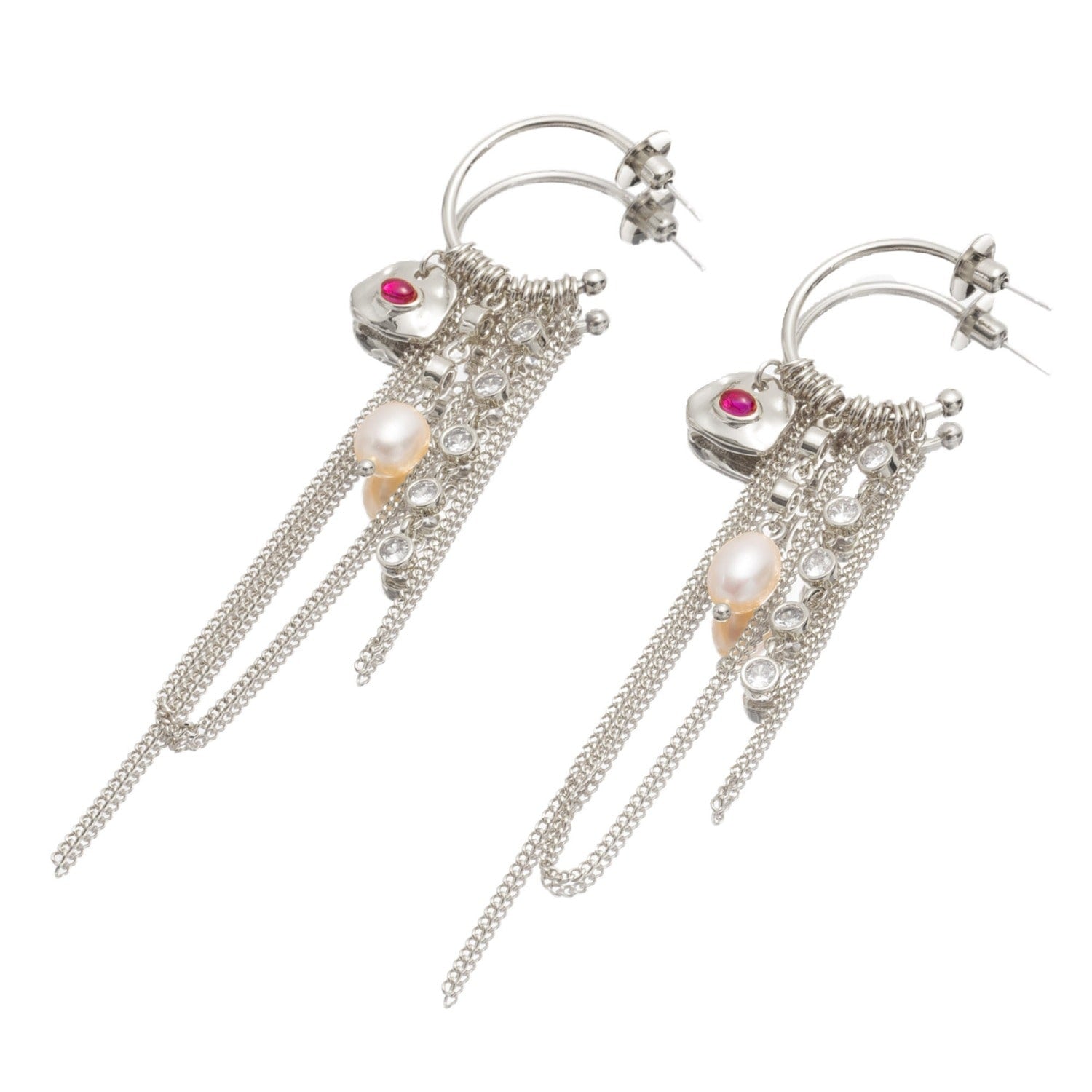 Iris Silver Radiant Reverie Gemstone Cascade Hoop Earrings-Hot Pink