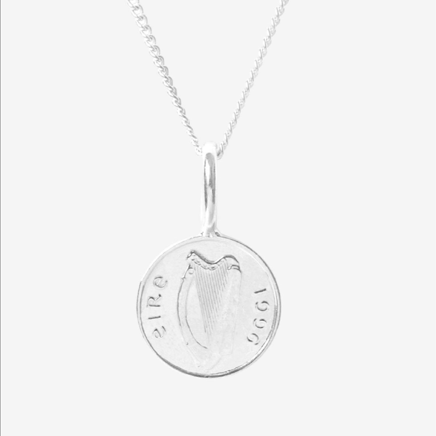 Irish 5P Coin Necklace In Sterling Silver