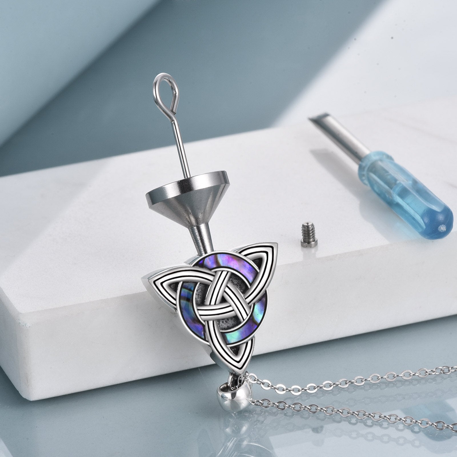 Sterling Silver Abalone Shellfish Celtic Knot Urn Necklace for Ashes for Women men