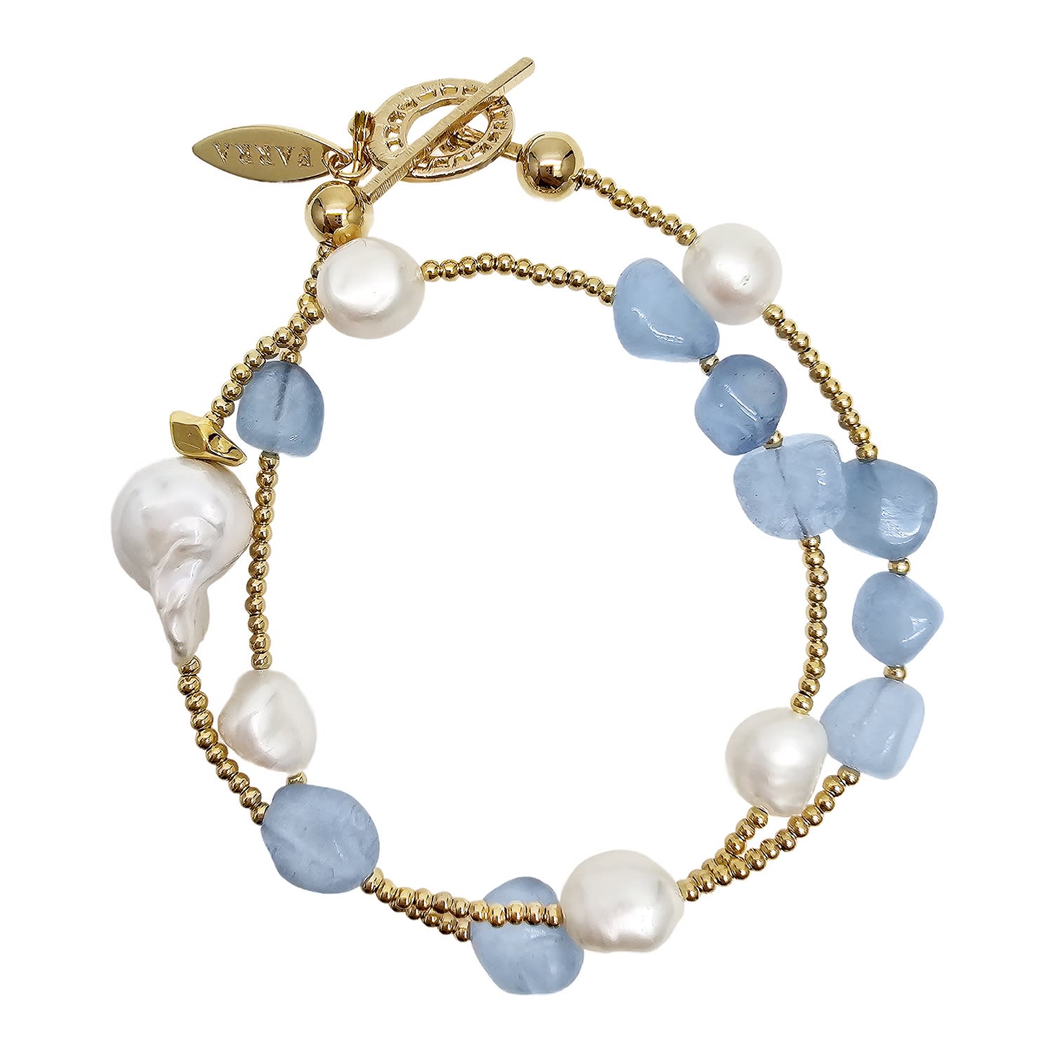 Irregular Aquamarine With Baroque Pearls Double Layers Bracelet