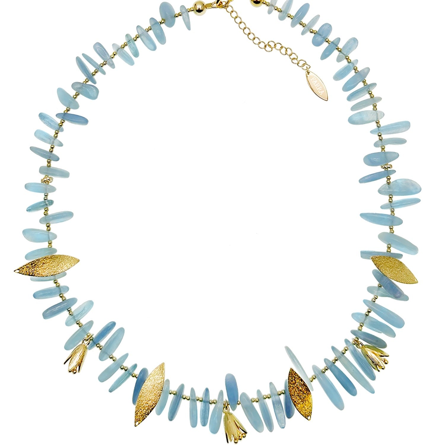 Irregular Aquamarine With Floral Charms Statement Necklace