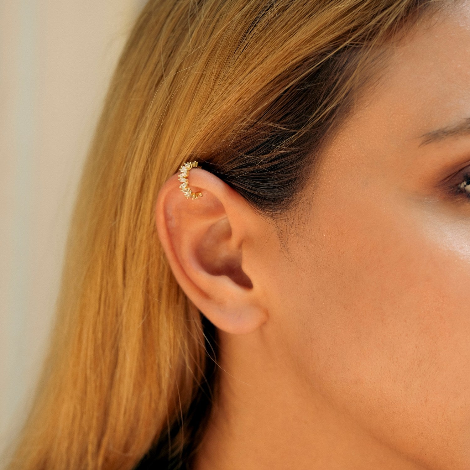 Irregular Baguette Ear Cuff No Piercing Sterling Silver - Pair - Gold