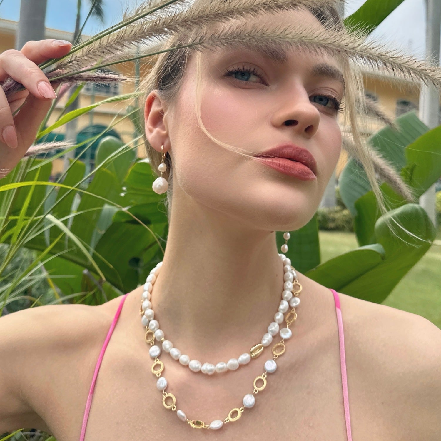 Irregular Freshwater Pearls With Gold Shell Charm Necklace